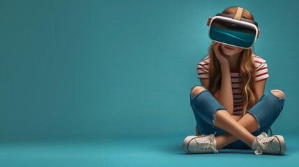 Young Woman Studying With Virtual Reality Glasses in a Modern School Setting