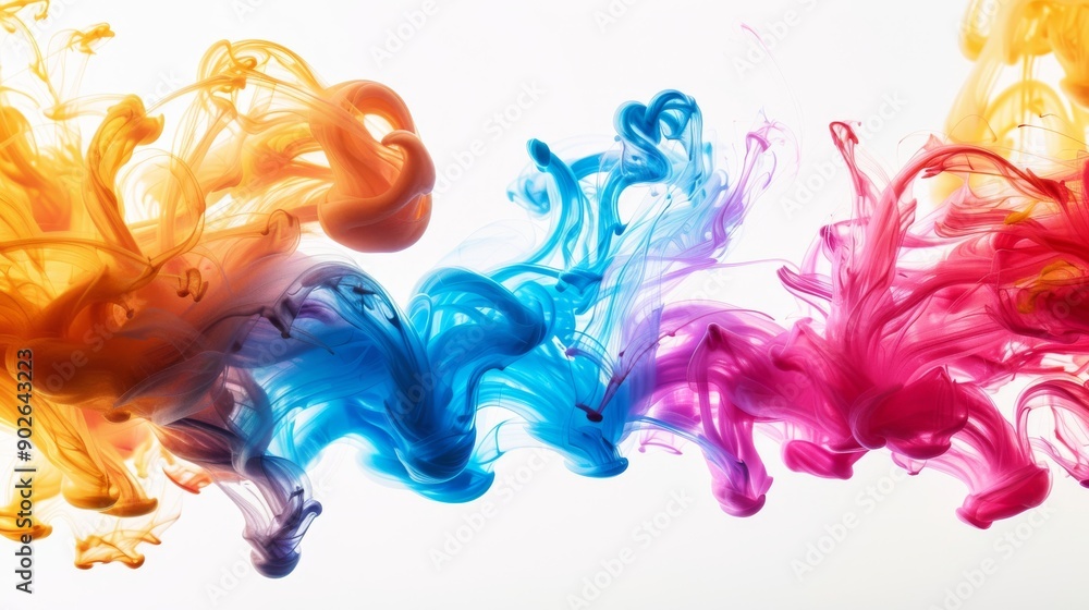 Poster colorful ink creates mesmerizing patterns as it swirls and flows dynamically through clear water, ca