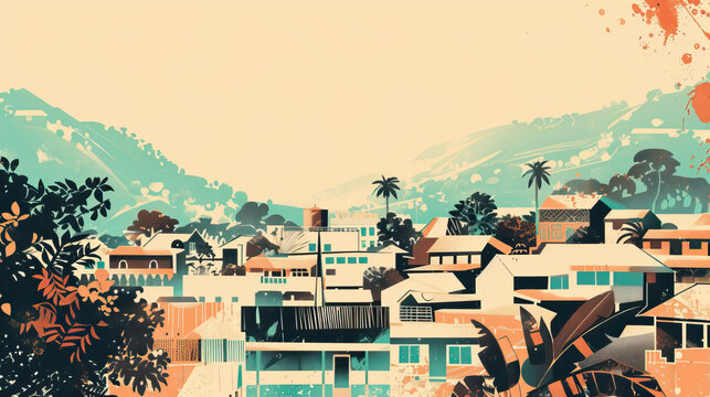 Risograph stencilled riso print travel poster, card, wallpaper or banner illustration, modern, isolated, clear, simple of Blantyre, Malawi. Artistic, screen printing, stencil