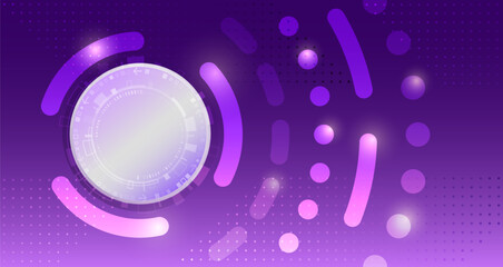 Digital communication, data protection, futuristic presentation, scientific cover. Abstract purple high-tech background consisting of circles and other technological elements.