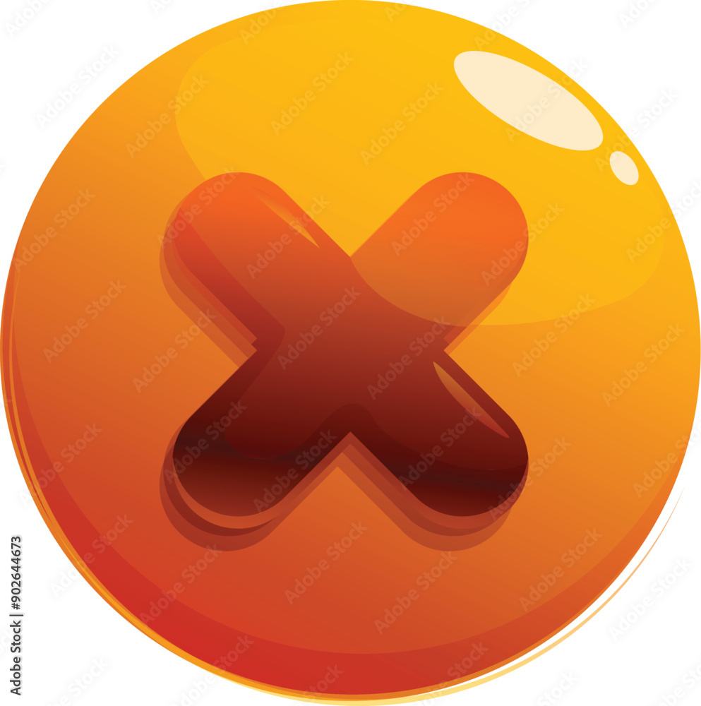 Poster glossy orange sphere displaying a brown cross sign in a conceptual image of error or mistake
