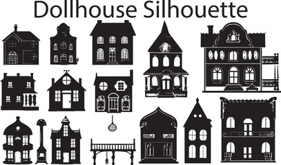Elegant Dollhouse Silhouette Vector Illustrations