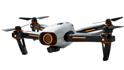 3D Model of Futuristic Drone with Sleek Design and Propellers  isolated on transparent background.