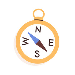 Compass, hand drawn compass, travel compass for orientation, navigation, device for direction geography tool for orientation, navigating device for travel, searching north flat vector illustration.	

