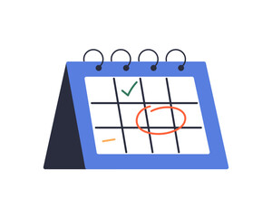 Calendar icon, calendar highlighted important days, deadlines, business appointments, circle marks to save dates, business planning calendar with meeting timetable isolated flat vector illustration.	
