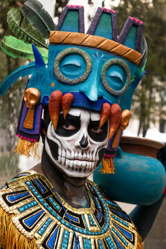 Colorful Catrin in Traditional Mexican Day of the Dead Attire
