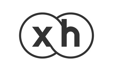 XH business company emblem with outline rounds and letters x h. Logo template of two merged circles for brand identity, logotype. Vector Infinity symbol