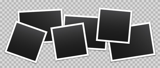 Vector empty photo frames with shadow isolated on transparent background. Template mockup photo design.
