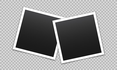 Vector empty photo frames with shadow isolated on transparent background. Template mockup photo design.