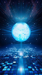 Digital luminous blue disco ball abstract graphic poster background