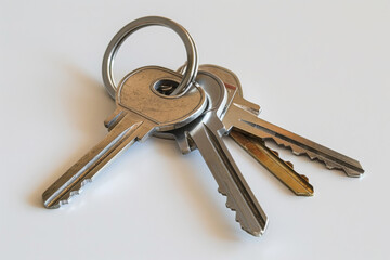 Metal Keys Bunch on Keyring. Real Estate and Rent Apartment Concept