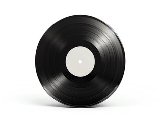Obraz premium Black vinyl record with blank label isolated on white background. Perfect for music, nostalgia, and vintage-themed designs.