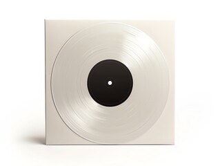 High-quality close-up image of a blank white vinyl record with a black label, perfect for album artwork or music-related projects.