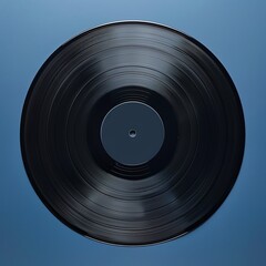 High-quality close-up of a vintage vinyl record against a blue background, showcasing classic music nostalgia and retro charm.