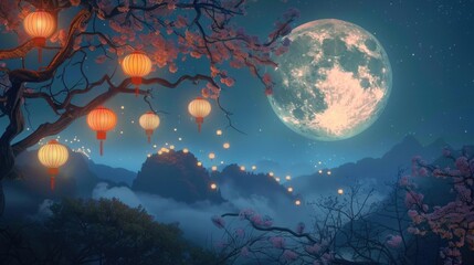 Background for traditional of Chinese Mid Autumn Festival or Lantern Festival