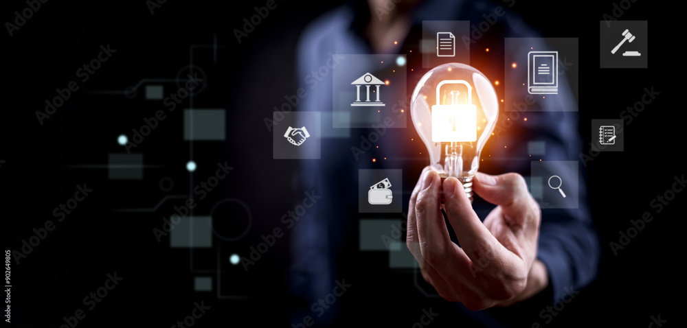 Poster cyber security and security password login online concept hands typing and entering username and pas