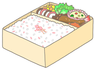 弁当のイラスト - 桜塩漬け・桜弁当