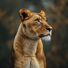 Obraz premium Majestic Lioness Prowling in Savannah with Focused Gaze and Sleek Body
