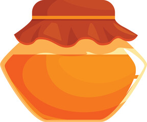 Glass jar full of honey, closed and covered with a brown cloth, isolated on a white background