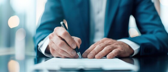 Executive businessman putting his signature on official documents, highlighting the importance of deal agreements in business
