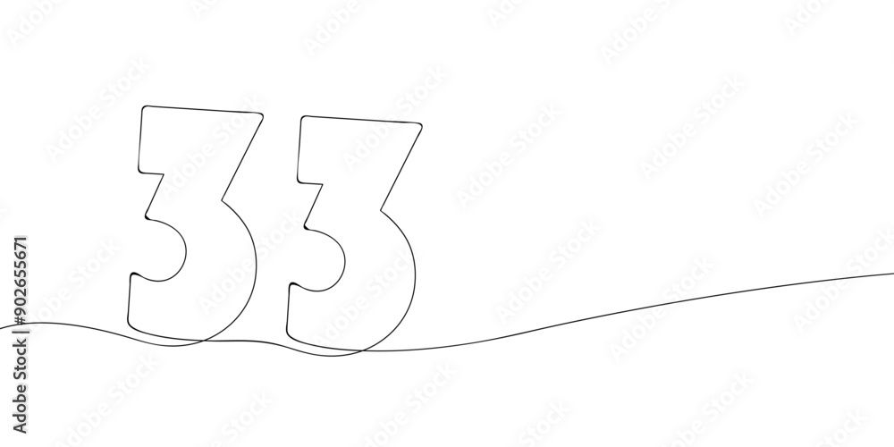 Poster a single line drawing of a thirty three symbol. continuous line thirty third number icon. one line i