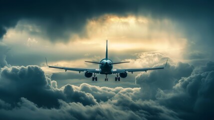 Fototapeta na wymiar Airplane flying in the clouds. toned image