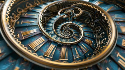 Obraz premium Droste effect background with infinite clock spiral. Abstract design for concepts related to time and deadline. 