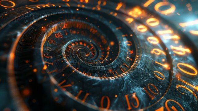 Droste effect background with infinite clock spiral. Abstract design for concepts related to time and deadline. 