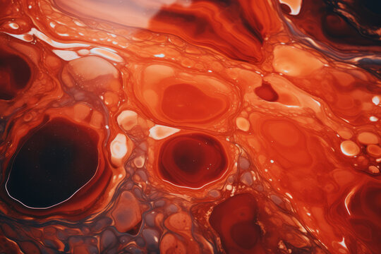 A close up image of an orange and red texture, in the style of dark amber and bronze