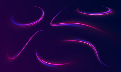 light road in the form of a swirl, neon color. Trendy geometric neon collage for speed movement. Abstract technology light lines background 3d.