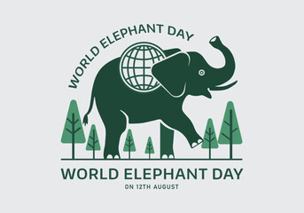 World Elephant Day On 12th August. Social Media Post Template for background, banner, card, poster. Holiday concept. Vector Editable EPS10 illustration.