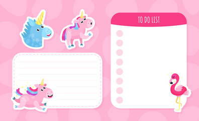 Pink Unicorn Note and Reminder Card Design Vector Template