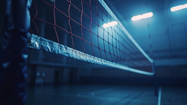 Gym background, volleyball net in dim light
