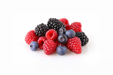 Fresh Mixed Berries on White Background