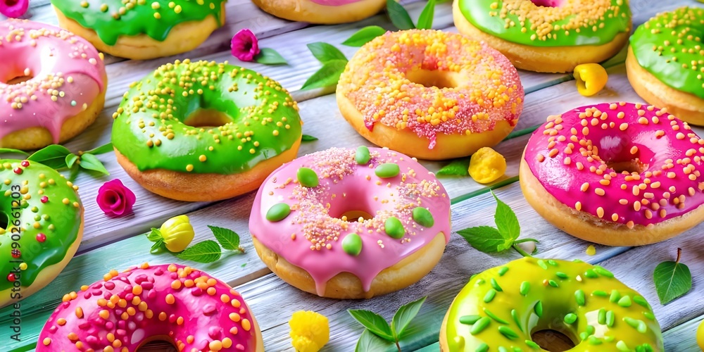 Poster decorated colorful donuts