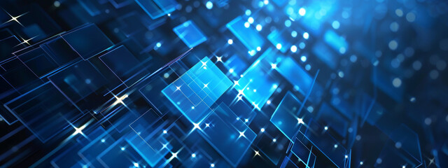 Obraz premium Futuristic Digital Blocks Abstract Background, Network connection technology. Cubes and squares, An array of blue, glittering cubes creates a captivating geometric landscape,