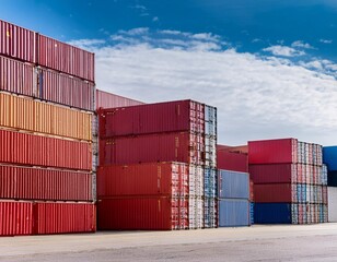 Freight containers on a shipping dock, highlighting cargo transport, logistics, and shipping.