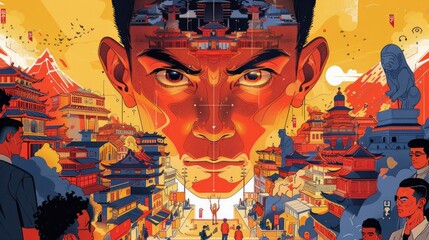 Asian Man with Cityscape Background