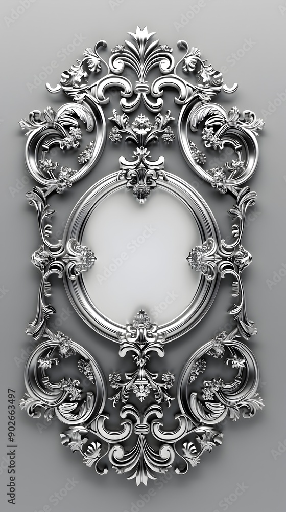 Aufkleber ornate silver frame with delicate scrollwork and polished finish isolated concept with copy space