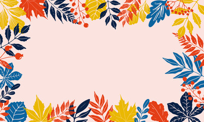 Obraz premium Autumn leaves background. Bright banner template in flat style