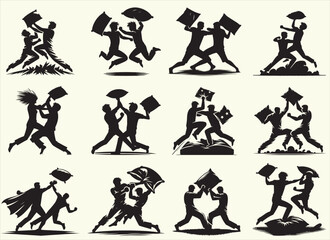 Pillow Fight Silhouette Vector Illustratio