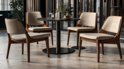 Set of modern luxury restaurant or caf&eacute; comfort chairs isolated on transparent background. Generative AI