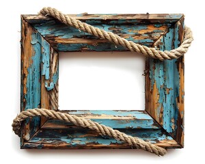 Vintage Nautical Themed Frame with Rope Detailing and Distressed Finish © Thares2020