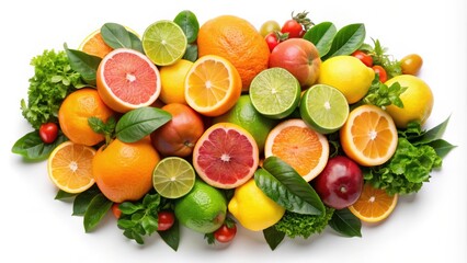 Naklejka premium A Colorful Assortment of Citrus Fruits and Greenery