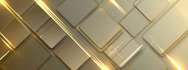 Geometric Gold Metallic Triangle Wallpaper Pattern for Wide Bright Abstract Wall Design, Modern gold and light grey square overlapped pattern on background with shadow.