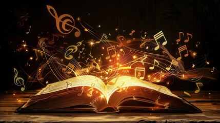 Musical Notes Flowing From an Open Book