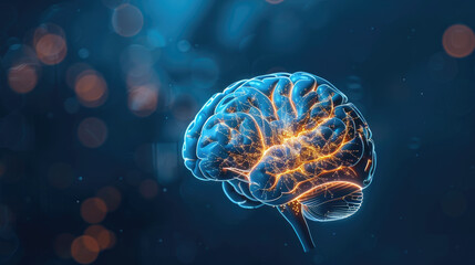 Explore this detailed 3D brain model showcasing glowing neurons, symbolizing brain activity and mental health, perfect for educational and health-related projects.
