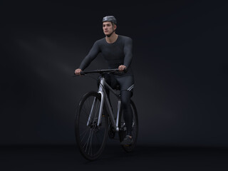 Obraz premium 3D render : the portrait of a male character with a bicycle with the studio background 
