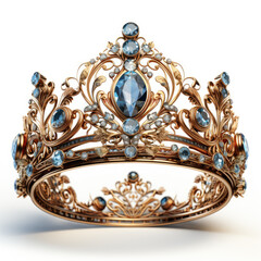 Fototapeta premium Watercolor golden tiara isolated on a transparent, clipart Illustration, Generative Ai