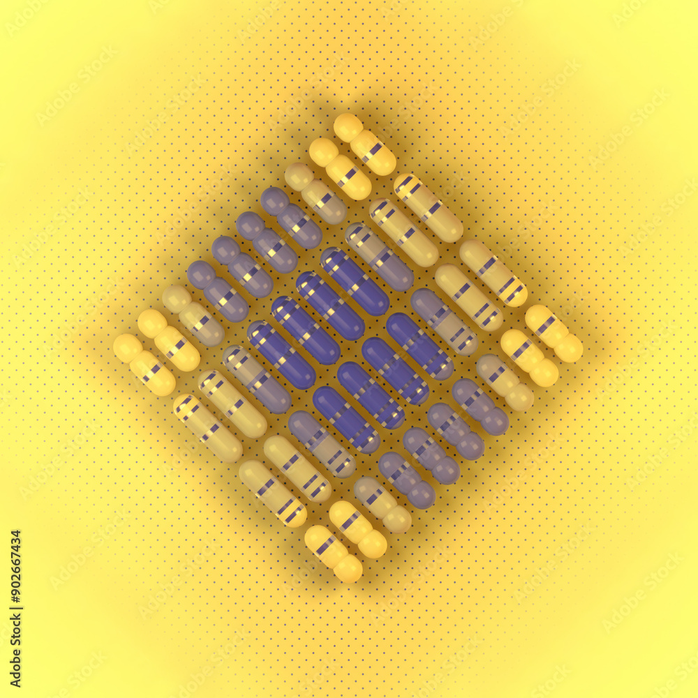 Poster A group of rectangular capsules with a colorful gradient and purple stripes. 3d rendering digital illustration